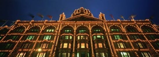 Low angle view of a building lit up at night Harrods London England Canvas Art - Panoramic Images (36 x 13)