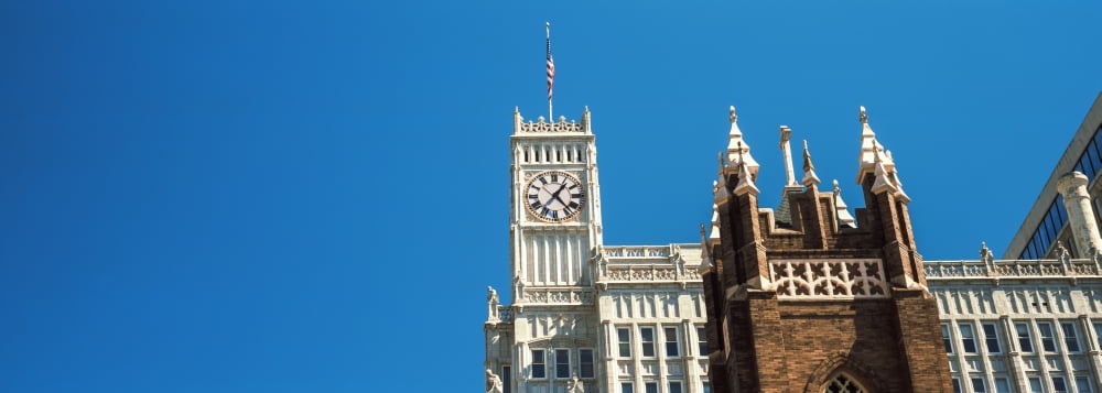 Low angle view of a clock tower Lamar Life Building St Andrews Church Jackson Mississippi USA Canvas Art - Panoramic Images (36 x 12)