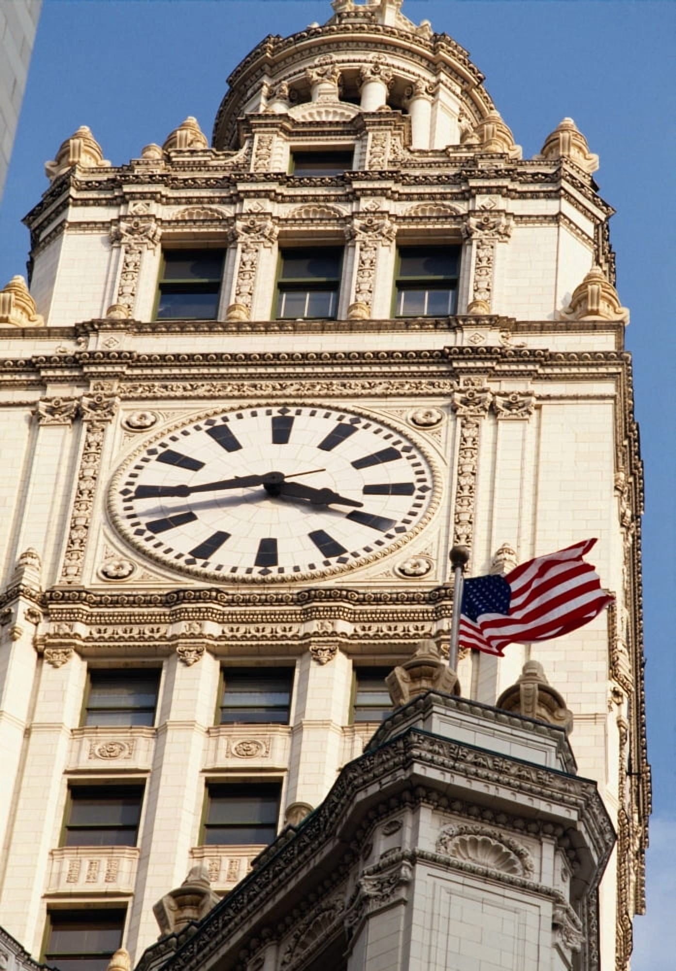 Low angle view of a clock tower Wrigley Building Chicago Illinois USA Canvas Art - Panoramic Images (36 x 24)
