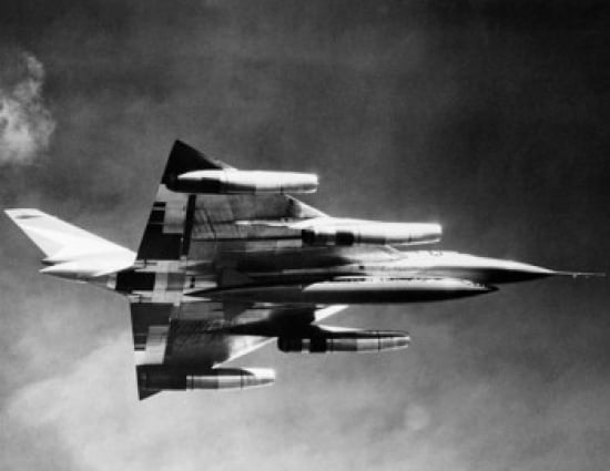 Low angle view of a fighter plane in flight B-58 Hustler Canvas Art - (18 x 24)