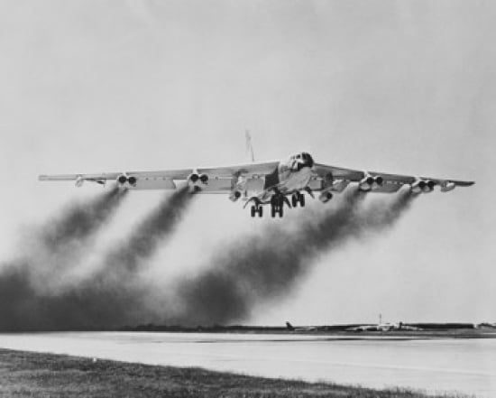 Low angle view of a fighter plane taking off B-52 Stratofortress Canvas Art -  (18 x 24)