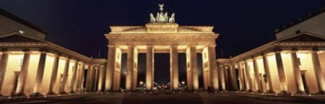 Low angle view of a gate lit up at night Brandenburg Gate Berlin Germany Canvas Art - Panoramic Images (18 x 6)