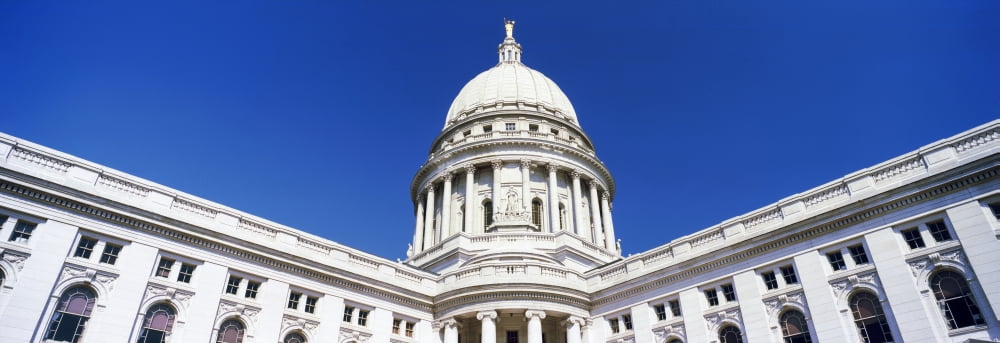 Low angle view of a government building Wisconsin State Capitol Madison Wisconsin USA Canvas Art - Panoramic Images (13 x 36)