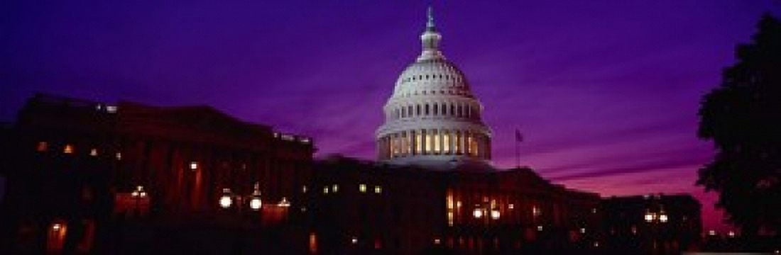 Low angle view of a government building lit up at twilight Capitol Building Washington DC USA Canvas Art - Panoramic Images (18 x 6)