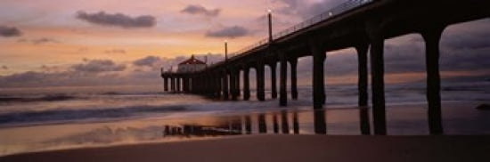 Low angle view of a hut on a pier Manhattan Beach Pier Manhattan Beach Los Angeles County California USA Canvas Art - Panoramic Images (36 x 12)