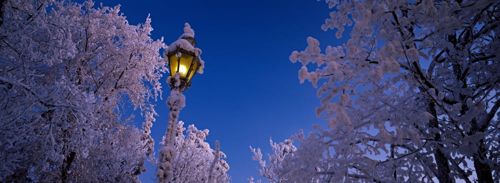 Low angle view of a lamp post lit up at night Imatra South Karelia Finland Canvas Art - Panoramic Images (27 x 9)
