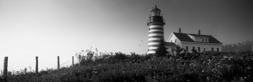 Low angle view of a lighthouse West Quoddy Head lighthouse Lubec Washington County Maine USA Canvas Art - Panoramic Images (12 x 36)