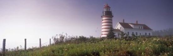 Low angle view of a lighthouse West Quoddy Head lighthouse Lubec Washington County Maine USA Canvas Art - Panoramic Images (36 x 12)