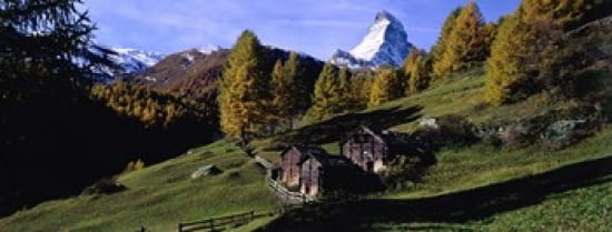 Low angle view of a mountain peak Matterhorn Valais Canton Switzerland Canvas Art - Panoramic Images (30 x 12)