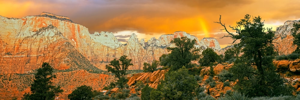 Low angle view of a mountain range Towers Of The Virgin Zion National Park Washington County Utah USA Canvas Art - Panoramic Images (27 x 9)