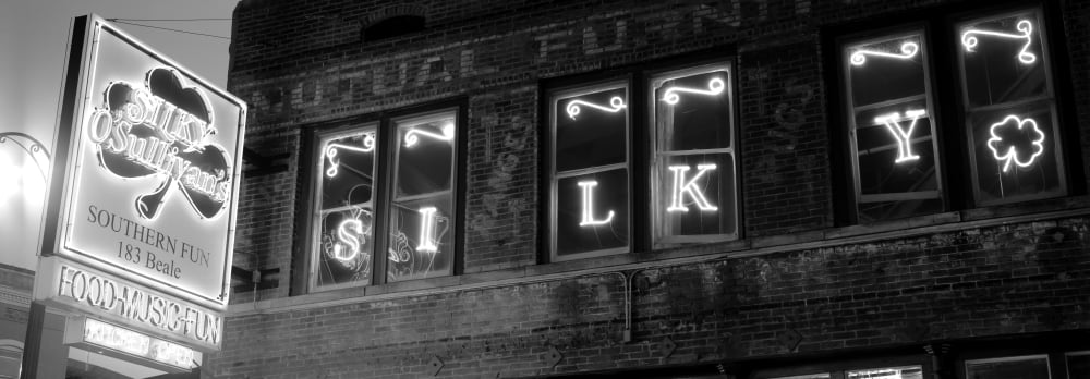 Low angle view of a pub lit up at night Silky OSullivans Beale Street Memphis Tennessee USA Canvas Art - Panoramic Images (7 x 18)