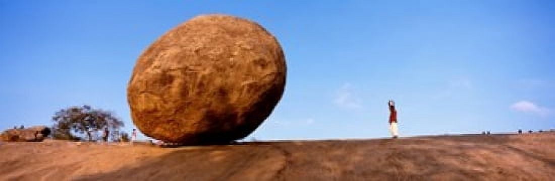 Low angle view of a sacred rock Krishnas Butterball Mahabalipuram Tamil Nadu India Canvas Art - Panoramic Images (18 x 6)