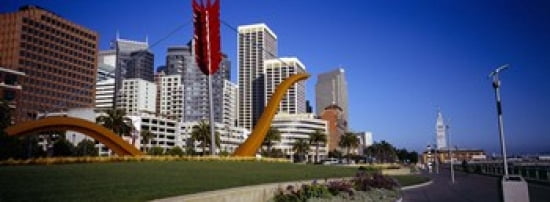 Low angle view of a sculpture in front of buildings San Francisco California USA Canvas Art - Panoramic Images (36 x 13)