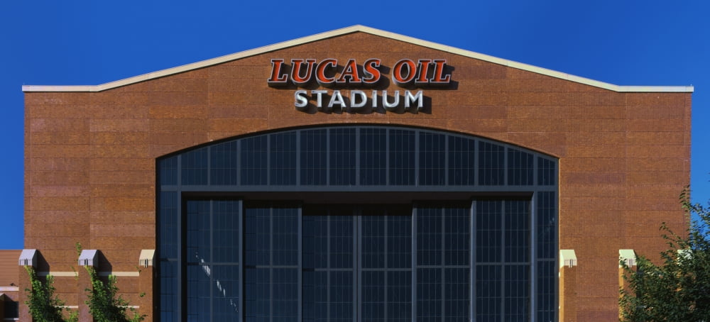 Low angle view of a stadium Lucas Oil Stadium Indianapolis Indiana USA Canvas Art - Panoramic Images (9 x 27)