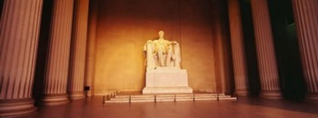 Low angle view of a statue of Abraham Lincoln Lincoln Memorial Washington DC USA Canvas Art - Panoramic Images (18 x 7)