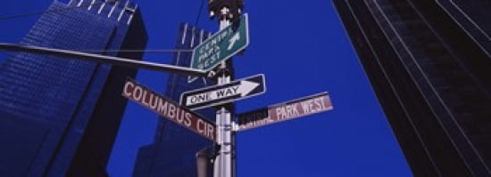 Low angle view of a street name sign Columbus Circle Manhattan New York City New York State USA Canvas Art - Panoramic Images (36 x 13)