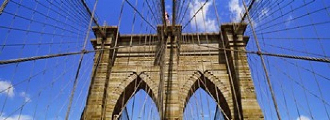 Low angle view of a suspension bridge Brooklyn Bridge New York City New York State USA Canvas Art - Panoramic Images (18 x 7)