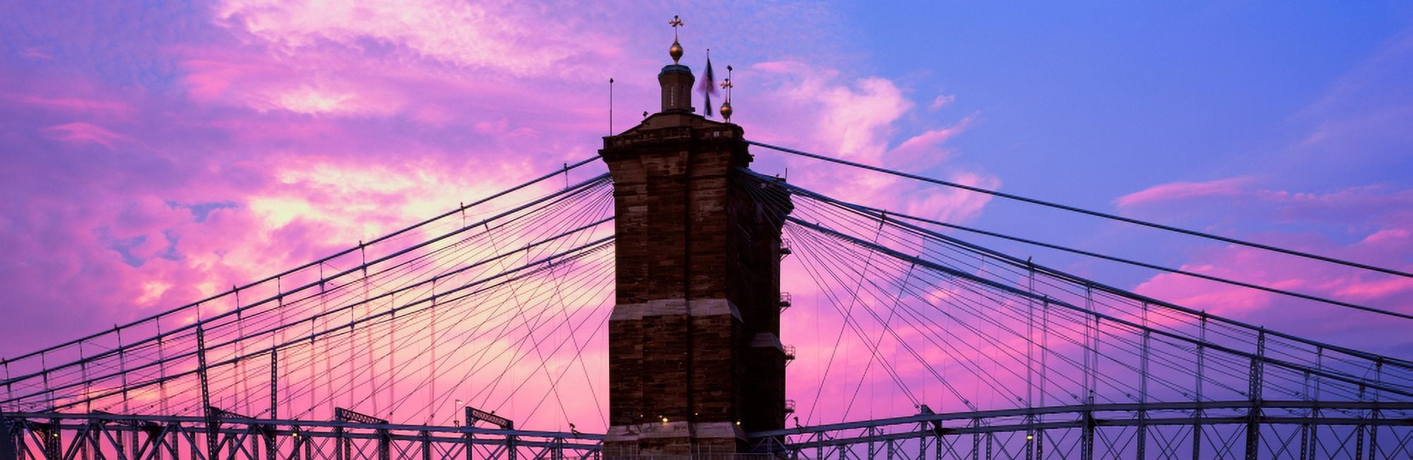 Low angle view of a suspension bridge at dusk Cincinnati Ohio USA Canvas Art - Panoramic Images (12 x 36)