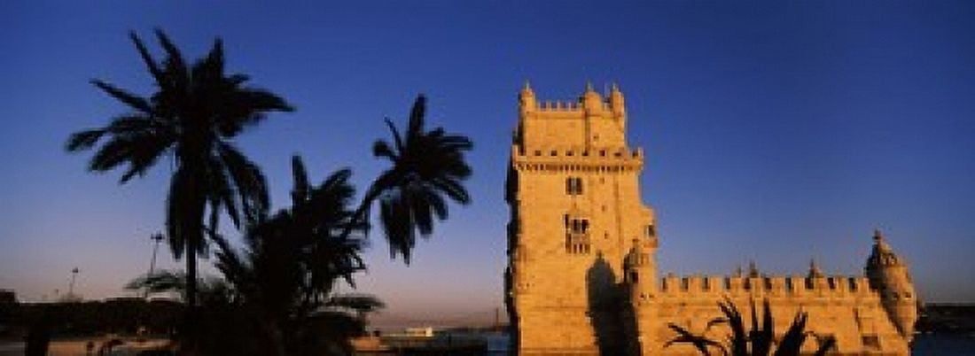 Low angle view of a tower Torre De Belem Belem Lisbon Portugal Canvas Art - Panoramic Images (18 x 7)