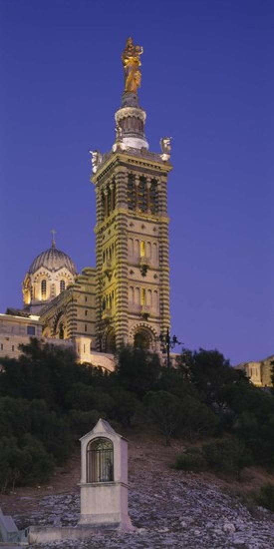 Low angle view of a tower of a church Notre Dame De La Garde Marseille France Canvas Art - Panoramic Images (24 x 12)