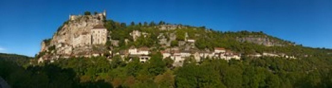 Low angle view of a town on a hill Rocamadour Canyon De lAlzou Lot Midi-Pyrenees France Canvas Art - Panoramic Images (42 x 12)