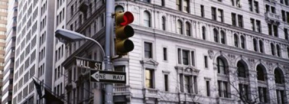 Low angle view of a traffic light in front of a building Wall Street New York City New York State USA Canvas Art - Panoramic Images (18 x 7)