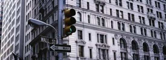 Low angle view of a traffic light in front of a building Wall Street New York City New York State USA Canvas Art - Panoramic Images (36 x 13)