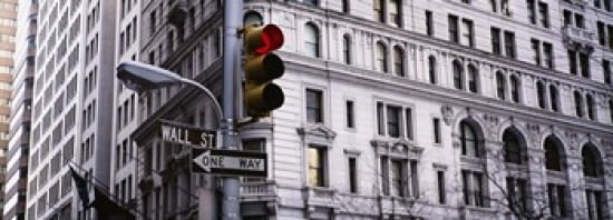 Low angle view of a traffic light in front of a building Wall Street New York City New York State USA Canvas Art - Panoramic Images (36 x 13)