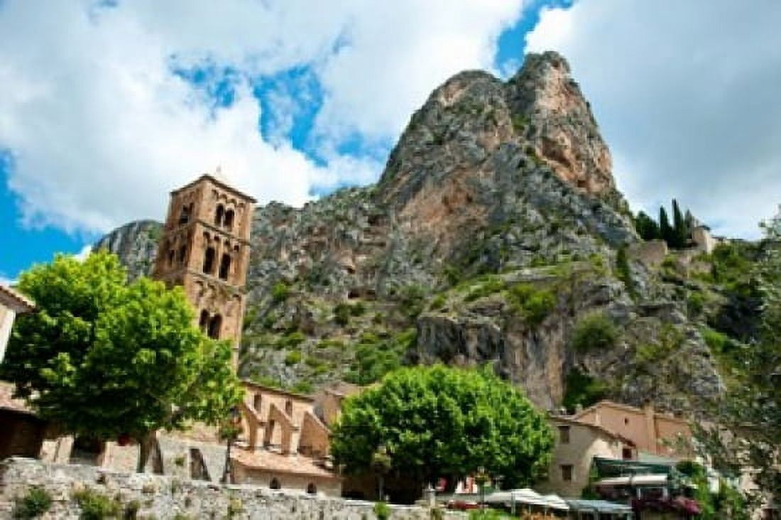 Low angle view of a village at the mountainside Moustiers-Sainte-Marie Provence-Alpes-Cote dAzur France Canvas Art - Panoramic Images (36 x 24)
