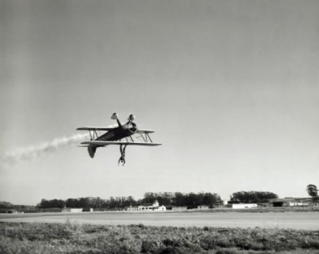 Low angle view of an aircraft upside down in flight with wing walker Canvas Art - (18 x 24)
