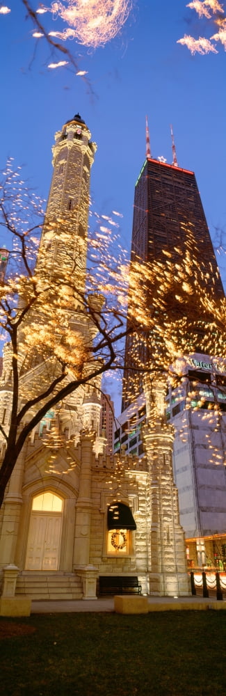 Low angle view of an illumined tower Old Water Tower Chicago Illinois USA Canvas Art - Panoramic Images (36 x 12)
