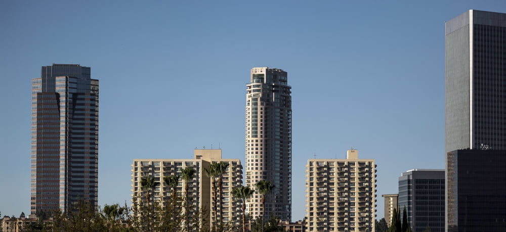 Low angle view of buildings Century City Los Angeles County California USA Canvas Art - Panoramic Images (27 x 9)