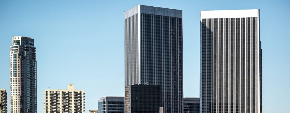 Low angle view of buildings Century City Los Angeles County California USA Canvas Art - Panoramic Images (27 x 9)