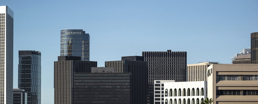 Low angle view of buildings Century City Los Angeles County California USA Canvas Art - Panoramic Images (36 x 12)