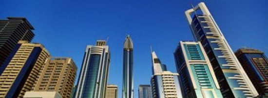Low angle view of buildings Dubai United Arab Emirates 2010 Canvas Art - Panoramic Images (36 x 13)