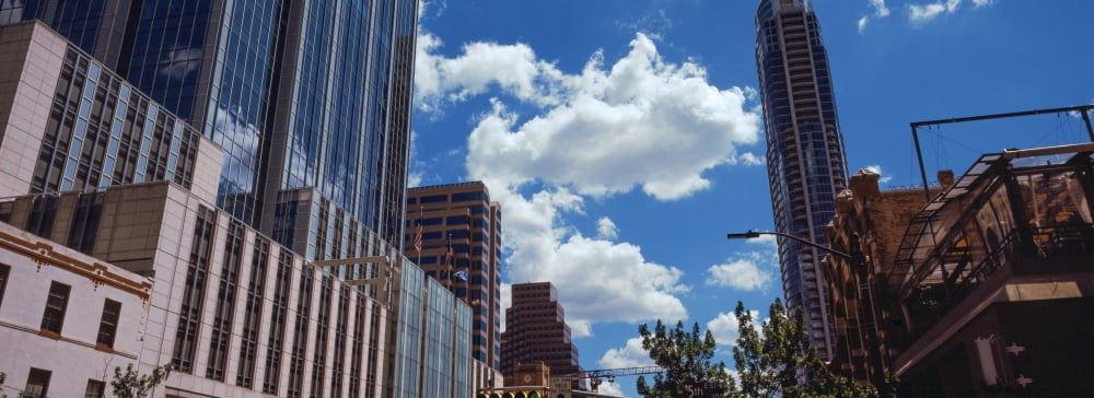 Low angle view of buildings in Austin Texas USA Canvas Art - Panoramic Images (36 x 12)