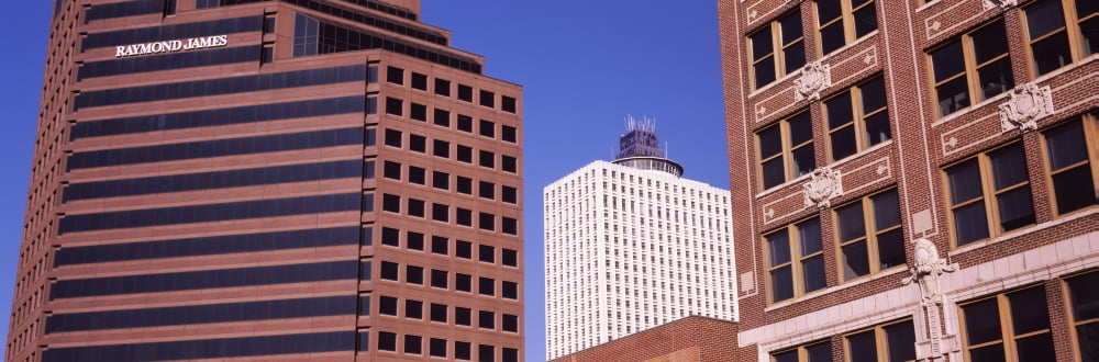 Low angle view of buildings in a city Raymond James Tower Memphis Tennessee USA Canvas Art - Panoramic Images (36 x 12)