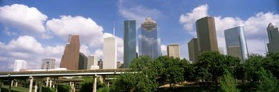 Low angle view of buildings in a city Wedge Tower ExxonMobil Building Chevron Building Houston Texas USA Canvas Art - Panoramic Images (36 x 12)