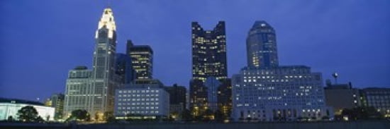 Low angle view of buildings lit up at night Columbus Ohio USA Canvas Art - Panoramic Images (36 x 12)