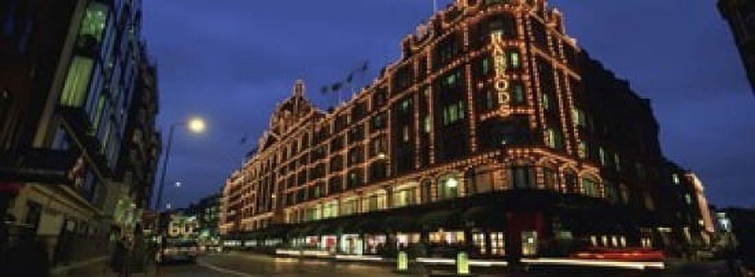 Low angle view of buildings lit up at night Harrods London England Canvas Art - Panoramic Images (18 x 7)