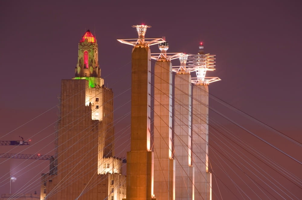 Low angle view of cables attached to towers Convention Center Kansas City Missouri USA Canvas Art - Panoramic Images (36 x 12)