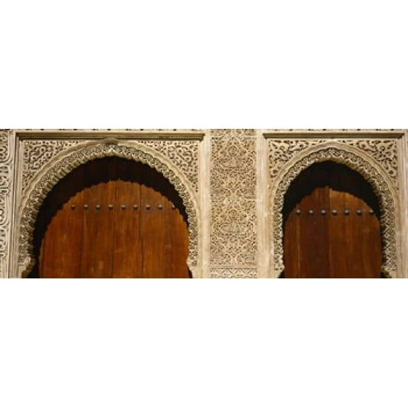 Low angle view of carving on arches of a palace, Court Of Lions, Alhambra, Granada, Andalusia, Spain Poster Print (18 x 7)