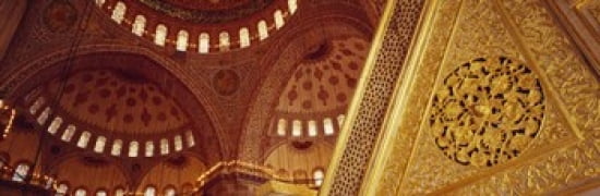Low angle view of ceiling of a mosque with ionic tiles Blue Mosque Istanbul Turkey Canvas Art - Panoramic Images (36 x 12)