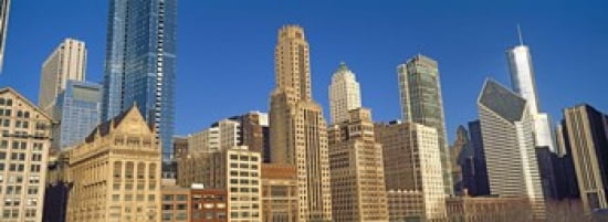Low angle view of city skyline Michigan Avenue Chicago Cook County Illinois USA Canvas Art - Panoramic Images (36 x 13)