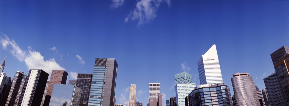 Low angle view of city skyline New York City New York State USA Canvas Art - Panoramic Images (27 x 9)