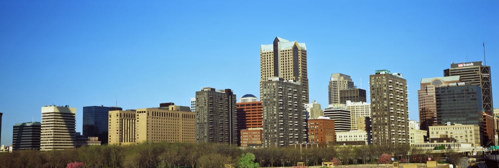 Low angle view of downtown buildings St Louis Missouri USA Canvas Art - Panoramic Images (36 x 12)