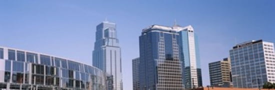 Low angle view of downtown skyline Town Pavilion Kansas City Missouri USA Canvas Art - Panoramic Images (36 x 12)