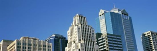 Low angle view of downtown skyline Town Pavilion Kansas City Missouri USA Canvas Art - Panoramic Images (36 x 12)