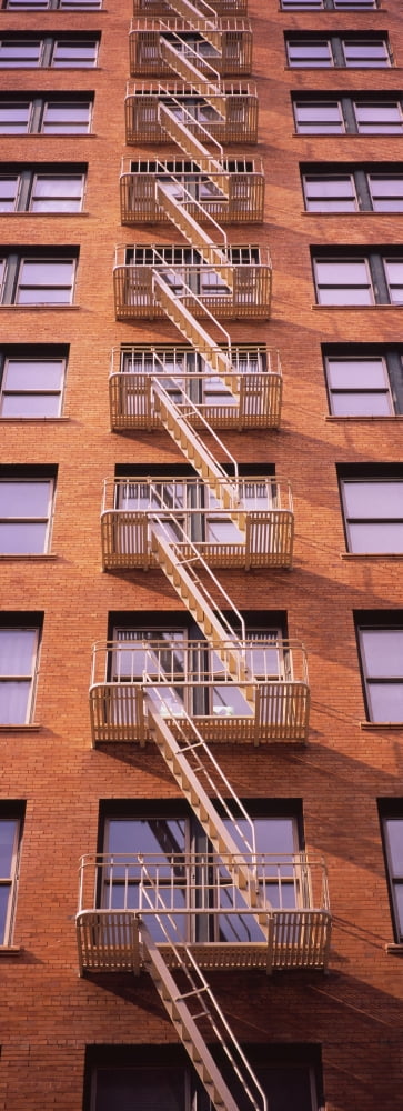 Low angle view of fire escape ladders of a building San Francisco California USA Canvas Art - Panoramic Images (36 x 12)