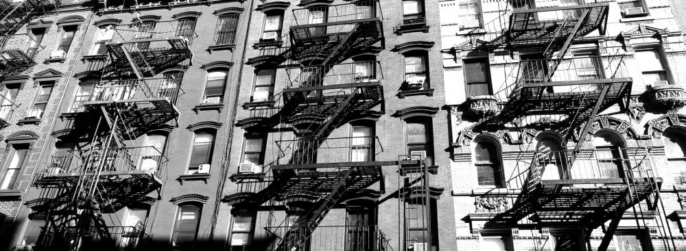 Low angle view of fire escapes on buildings Little Italy Manhattan New York City New York State USA Canvas Art - Panoramic Images (7 x 18)